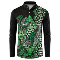 Aotearoa Iwi Ngati Pikiao Personalised Button Sweatshirt NZ Maori Humpback Whale Taniko Motifs LT14 Green - Polynesian Pride