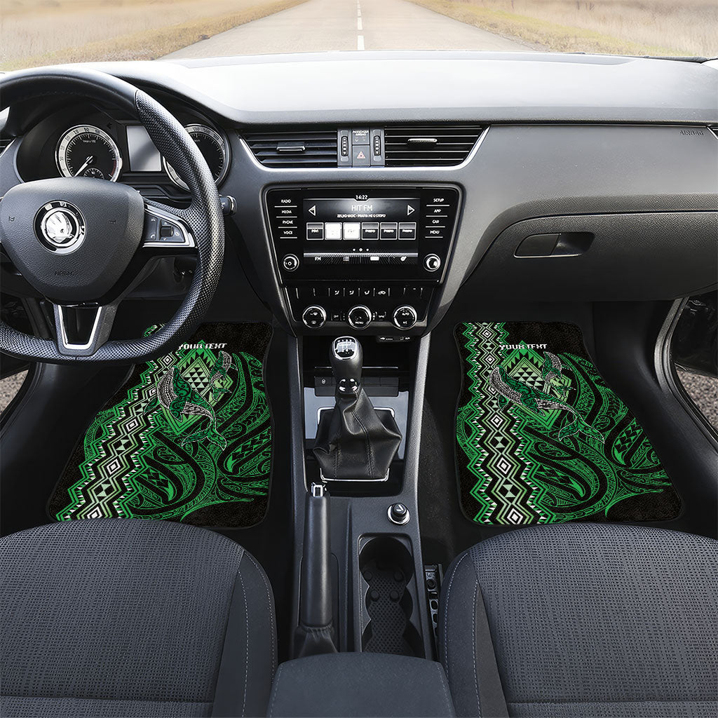 Aotearoa Iwi Ngati Pikiao Personalised Car Mats NZ Maori Humpback Whale Taniko Motifs LT14 Set 2pcs - Front Green - Polynesian Pride