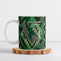 Aotearoa Iwi Ngati Pikiao Personalised Ceramic Mug NZ Maori Humpback Whale Taniko Motifs LT14 Green - Polynesian Pride