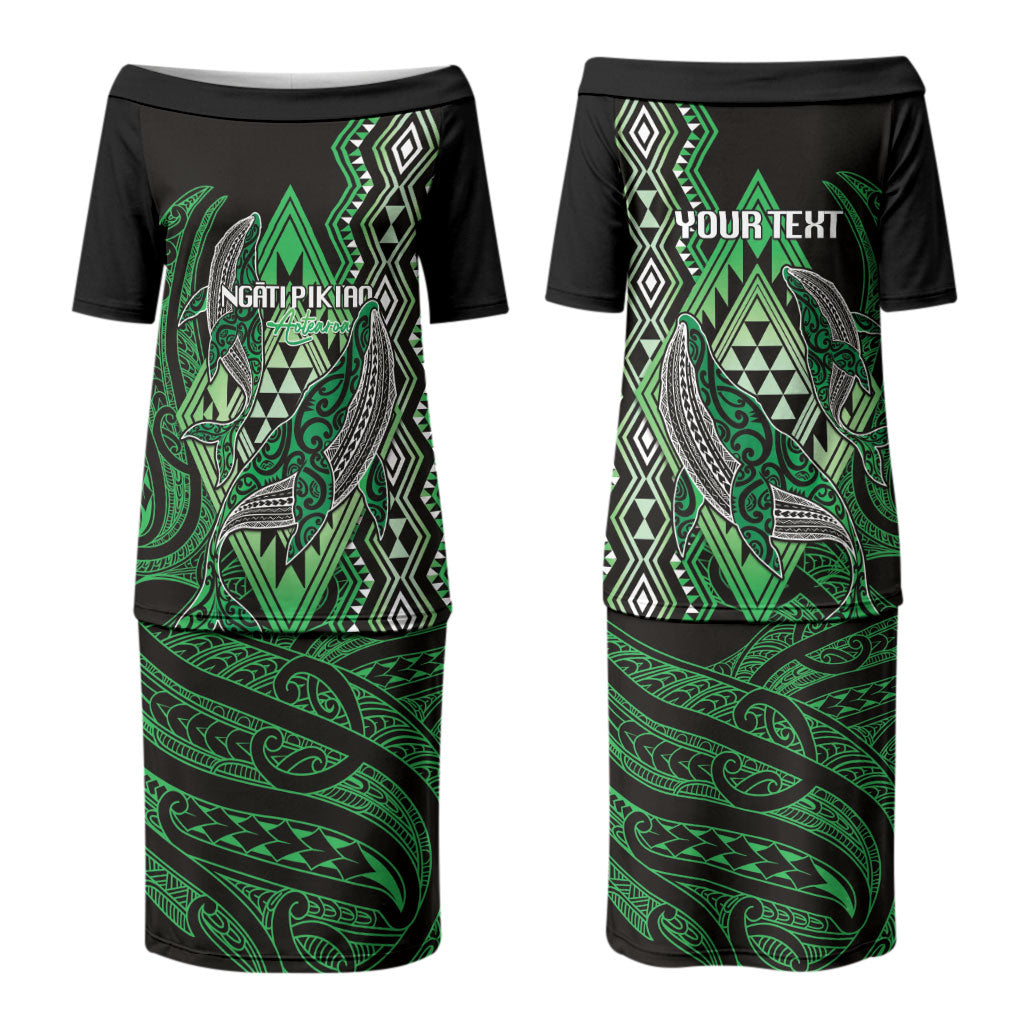 Aotearoa Iwi Ngati Pikiao Personalised Couples Matching Puletasi and Long Sleeve Button Shirt NZ Maori Humpback Whale Taniko Motifs LT14 - Polynesian Pride