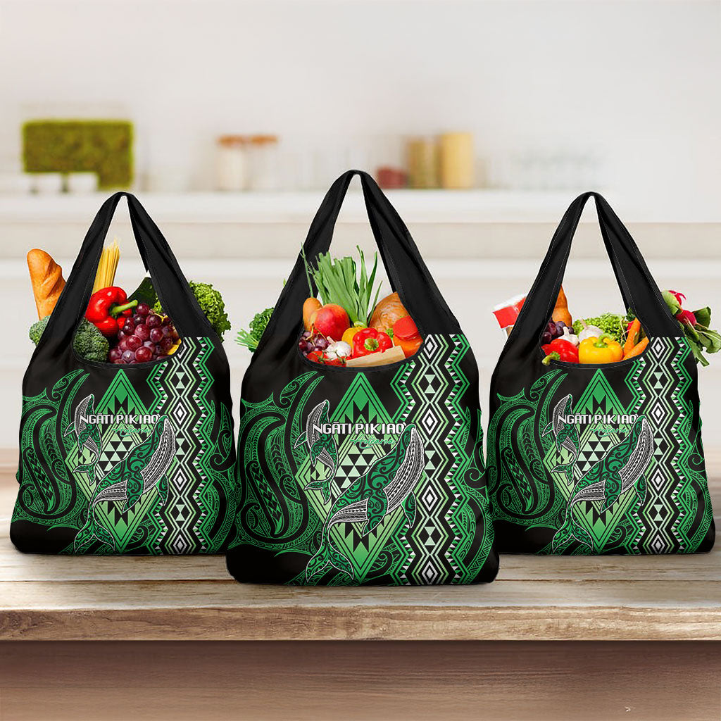 Aotearoa Iwi Ngati Pikiao Grocery Bag NZ Maori Humpback Whale Taniko Motifs LT14 3-pack One Size Green - Polynesian Pride
