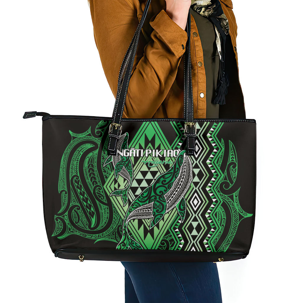 Aotearoa Iwi Ngati Pikiao Leather Tote Bag NZ Maori Humpback Whale Taniko Motifs LT14 - Polynesian Pride