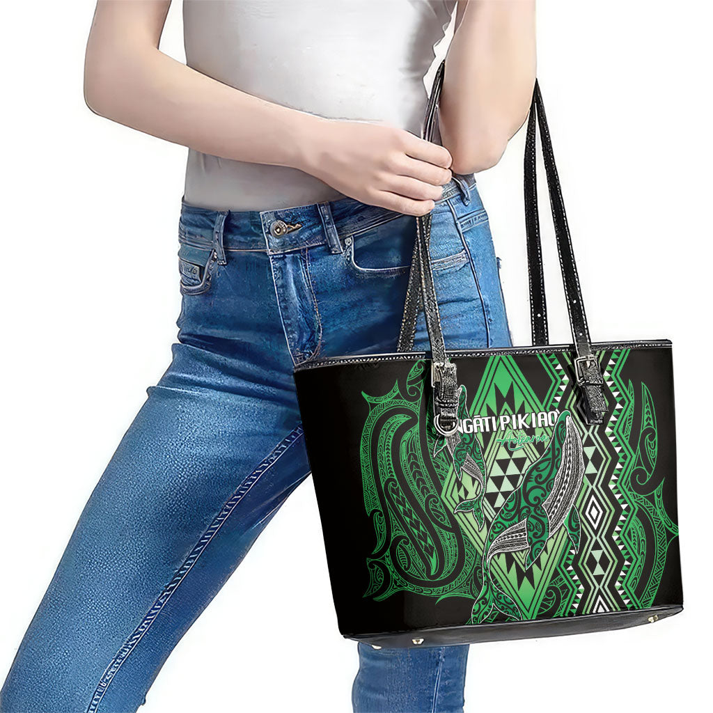 Aotearoa Iwi Ngati Pikiao Leather Tote Bag NZ Maori Humpback Whale Taniko Motifs LT14 - Polynesian Pride