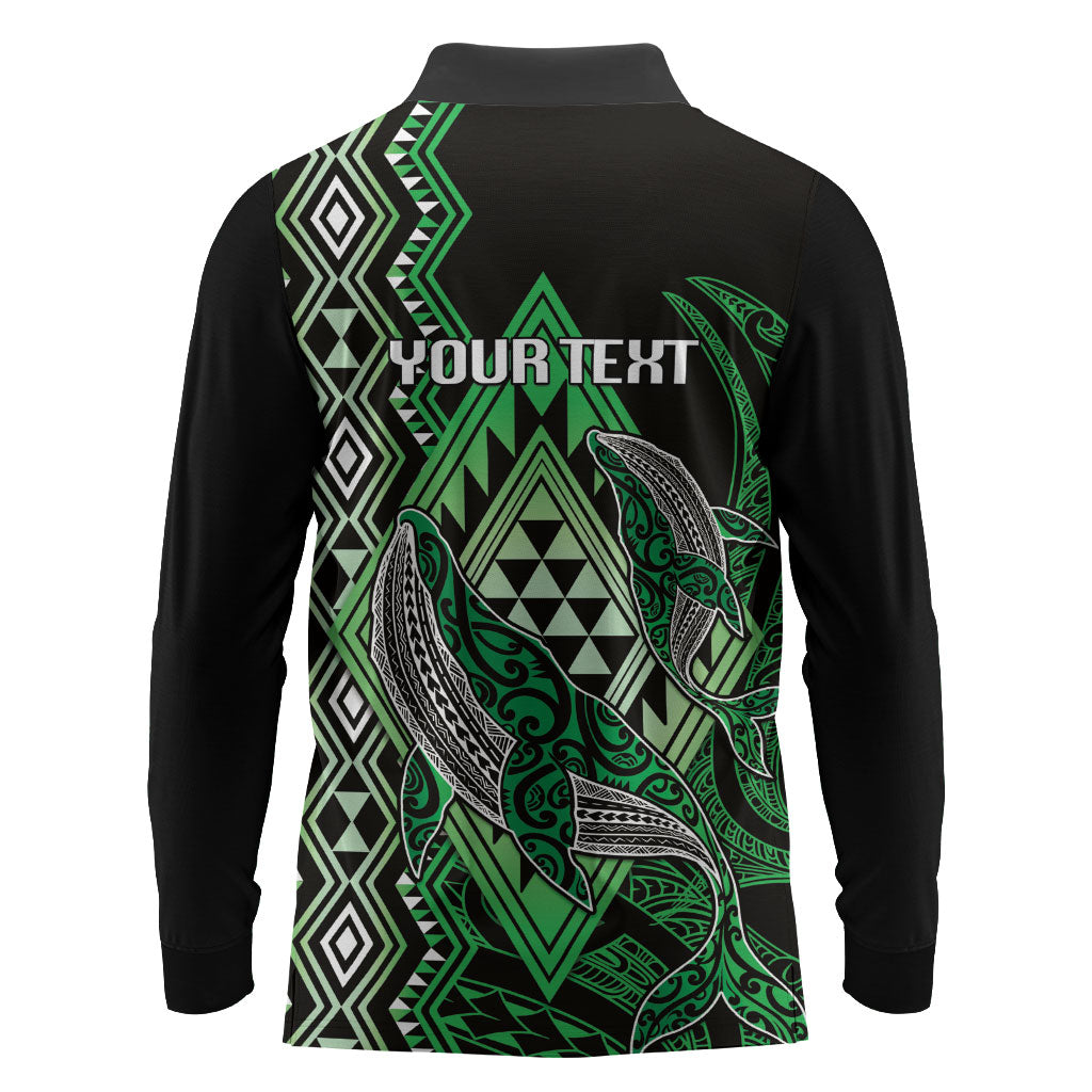 Aotearoa Iwi Ngati Pikiao Personalised Long Sleeve Polo Shirt NZ Maori Humpback Whale Taniko Motifs LT14 - Polynesian Pride