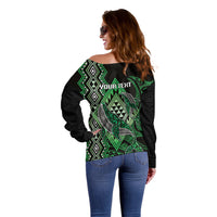 Aotearoa Iwi Ngati Pikiao Personalised Off Shoulder Sweater NZ Maori Humpback Whale Taniko Motifs LT14 - Polynesian Pride