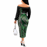 Aotearoa Iwi Ngati Pikiao Personalised Off The Shoulder Long Sleeve Dress NZ Maori Humpback Whale Taniko Motifs LT14 - Polynesian Pride