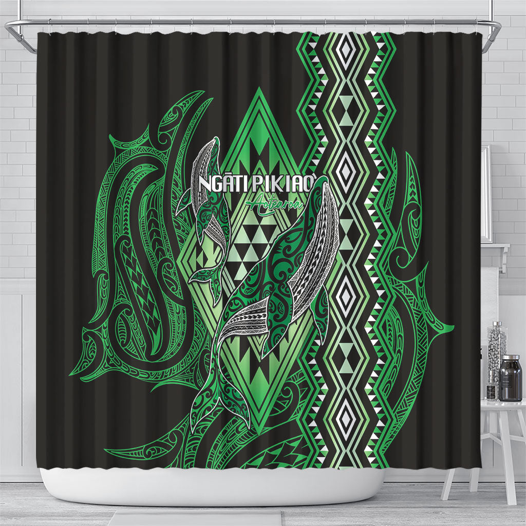 Aotearoa Iwi Ngati Pikiao Shower Curtain NZ Maori Humpback Whale Taniko Motifs LT14 - Polynesian Pride