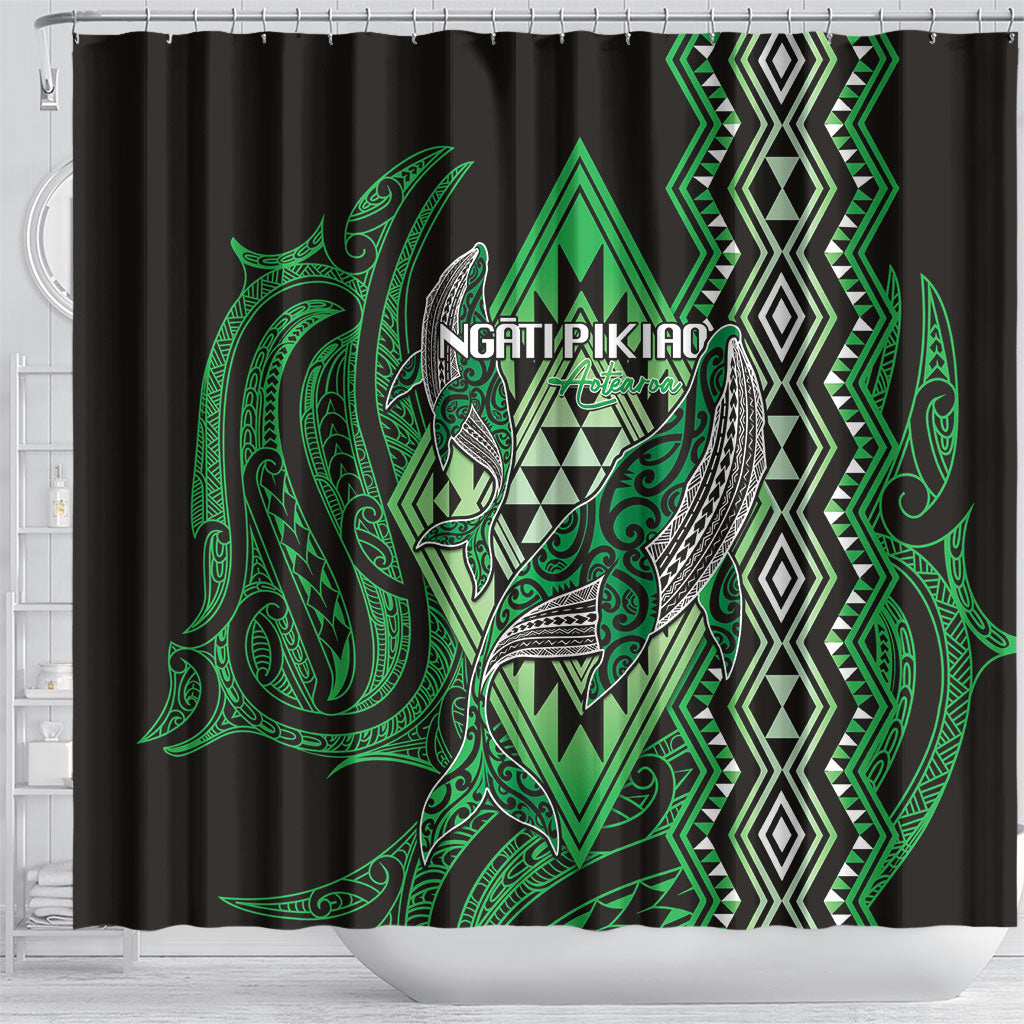 Aotearoa Iwi Ngati Pikiao Shower Curtain NZ Maori Humpback Whale Taniko Motifs LT14 - Polynesian Pride