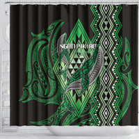 Aotearoa Iwi Ngati Pikiao Shower Curtain NZ Maori Humpback Whale Taniko Motifs LT14 - Polynesian Pride