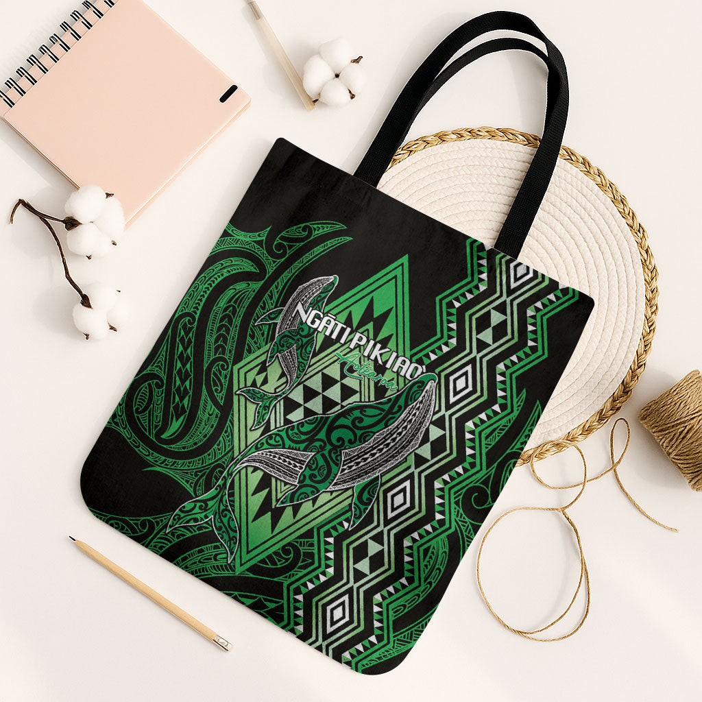 Aotearoa Iwi Ngati Pikiao Tote Bag NZ Maori Humpback Whale Taniko Motifs LT14 Black Strap One Size Green - Polynesian Pride