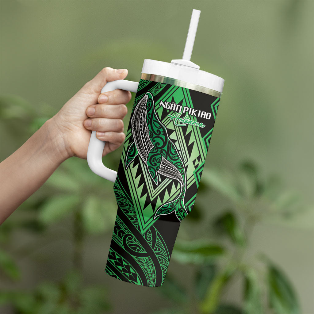 Aotearoa Iwi Ngati Pikiao Personalised Tumbler With Handle NZ Maori Humpback Whale Taniko Motifs LT14 - Polynesian Pride