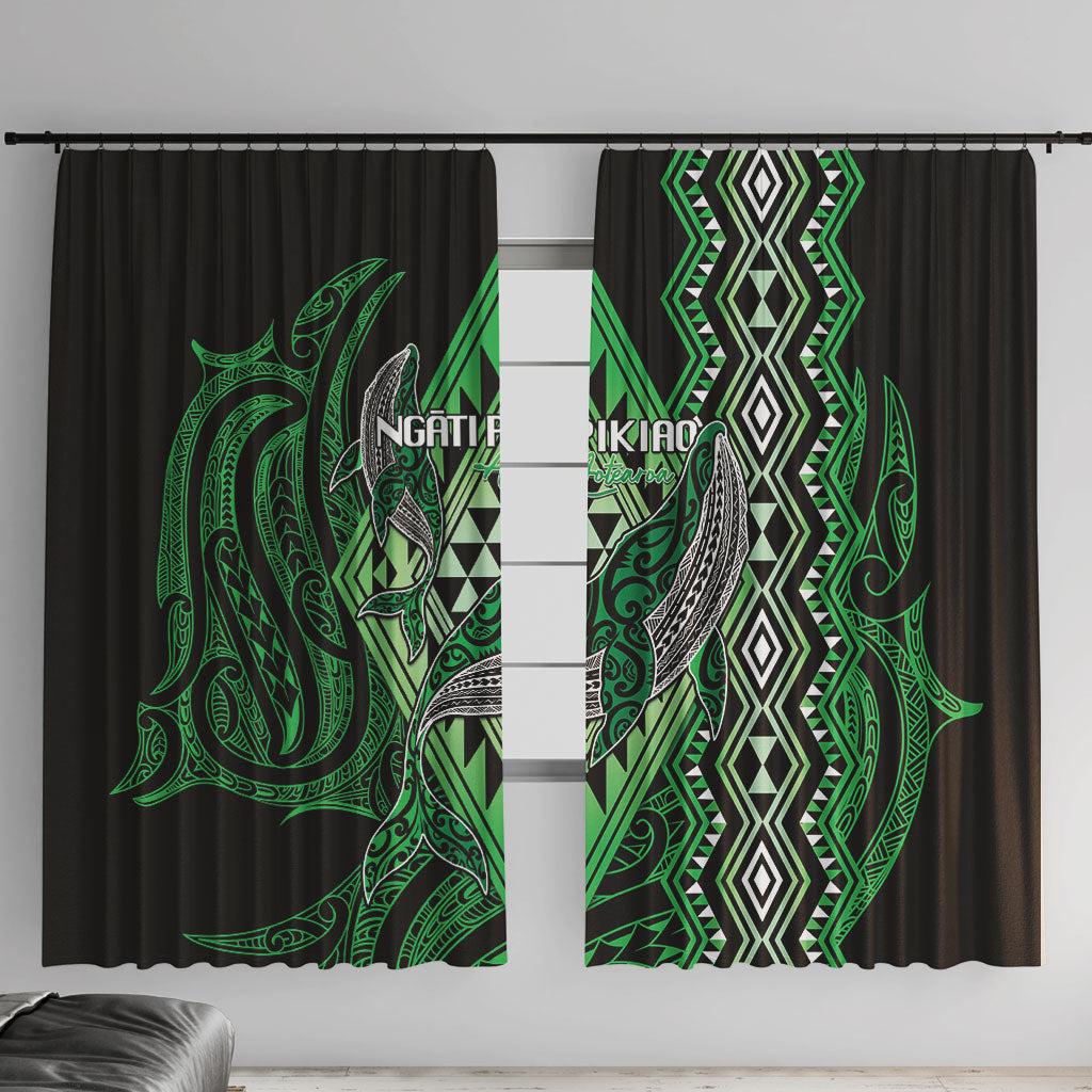 Aotearoa Iwi Ngati Pikiao Window Curtain NZ Maori Humpback Whale Taniko Motifs LT14 With Hooks Green - Polynesian Pride