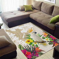 New Zealand Cacatua Galerita Area Rug Aotearoa Cockatoo Tropical Flowers LT14 - Polynesian Pride
