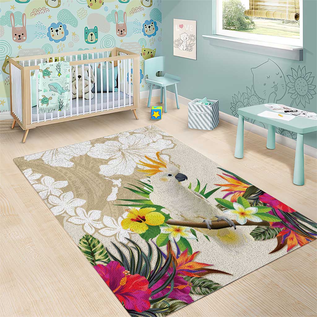 New Zealand Cacatua Galerita Area Rug Aotearoa Cockatoo Tropical Flowers LT14 - Polynesian Pride