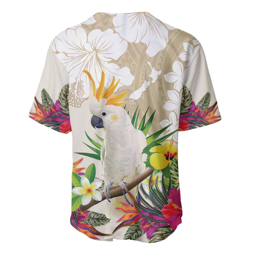 New Zealand Cacatua Galerita Baseball Jersey Aotearoa Cockatoo Tropical Flowers LT14 - Polynesian Pride