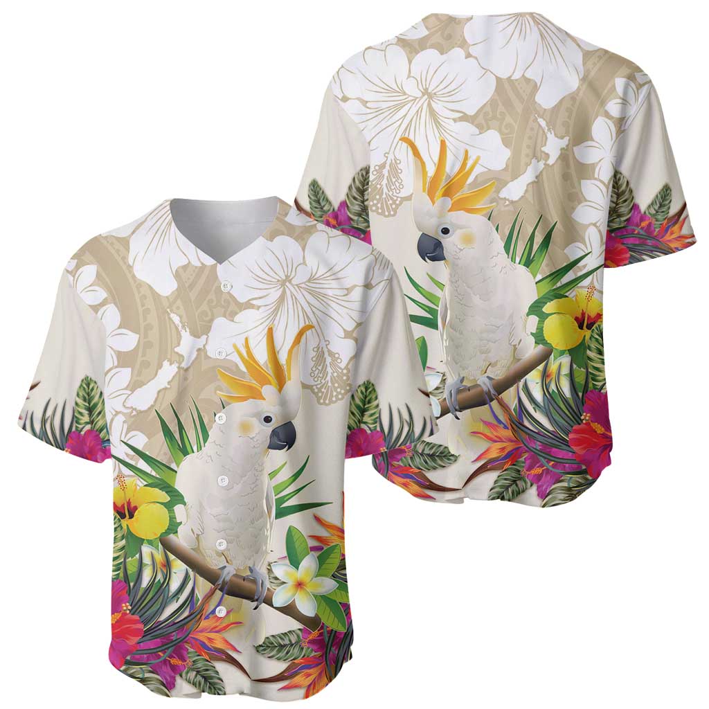 New Zealand Cacatua Galerita Baseball Jersey Aotearoa Cockatoo Tropical Flowers LT14 - Polynesian Pride