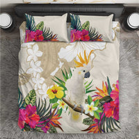 New Zealand Cacatua Galerita Bedding Set Aotearoa Cockatoo Tropical Flowers LT14 Beige - Polynesian Pride