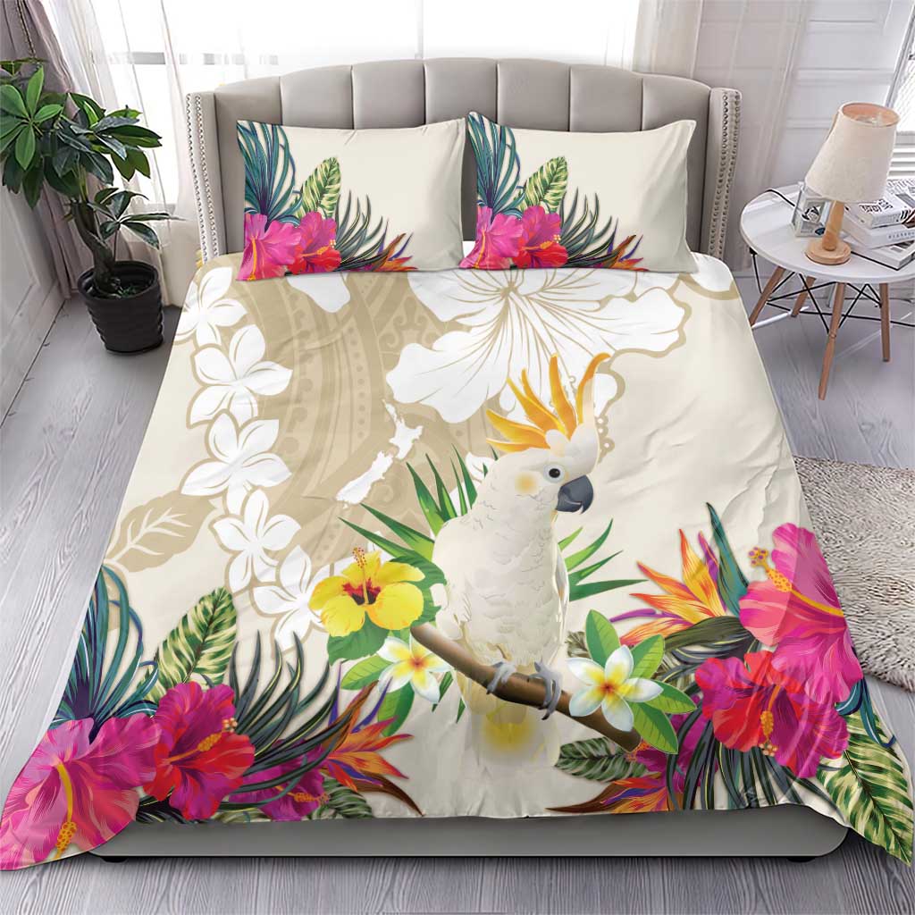New Zealand Cacatua Galerita Bedding Set Aotearoa Cockatoo Tropical Flowers LT14 - Polynesian Pride