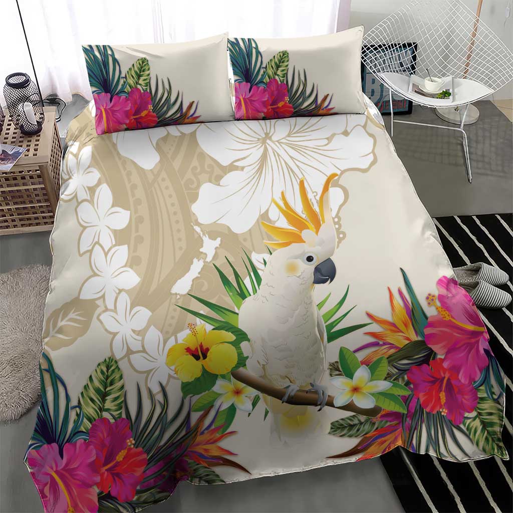 New Zealand Cacatua Galerita Bedding Set Aotearoa Cockatoo Tropical Flowers LT14 - Polynesian Pride