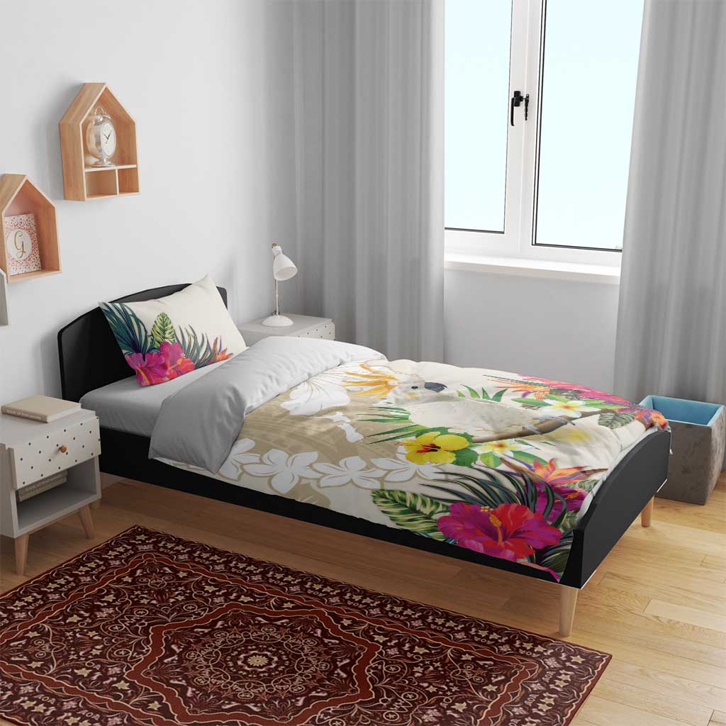 New Zealand Cacatua Galerita Bedding Set Aotearoa Cockatoo Tropical Flowers LT14 - Polynesian Pride
