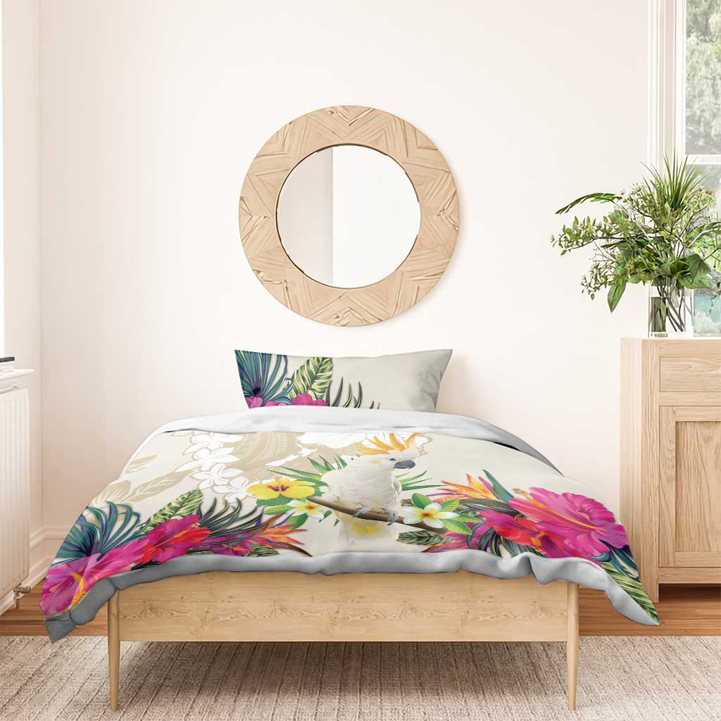 New Zealand Cacatua Galerita Bedding Set Aotearoa Cockatoo Tropical Flowers LT14 - Polynesian Pride