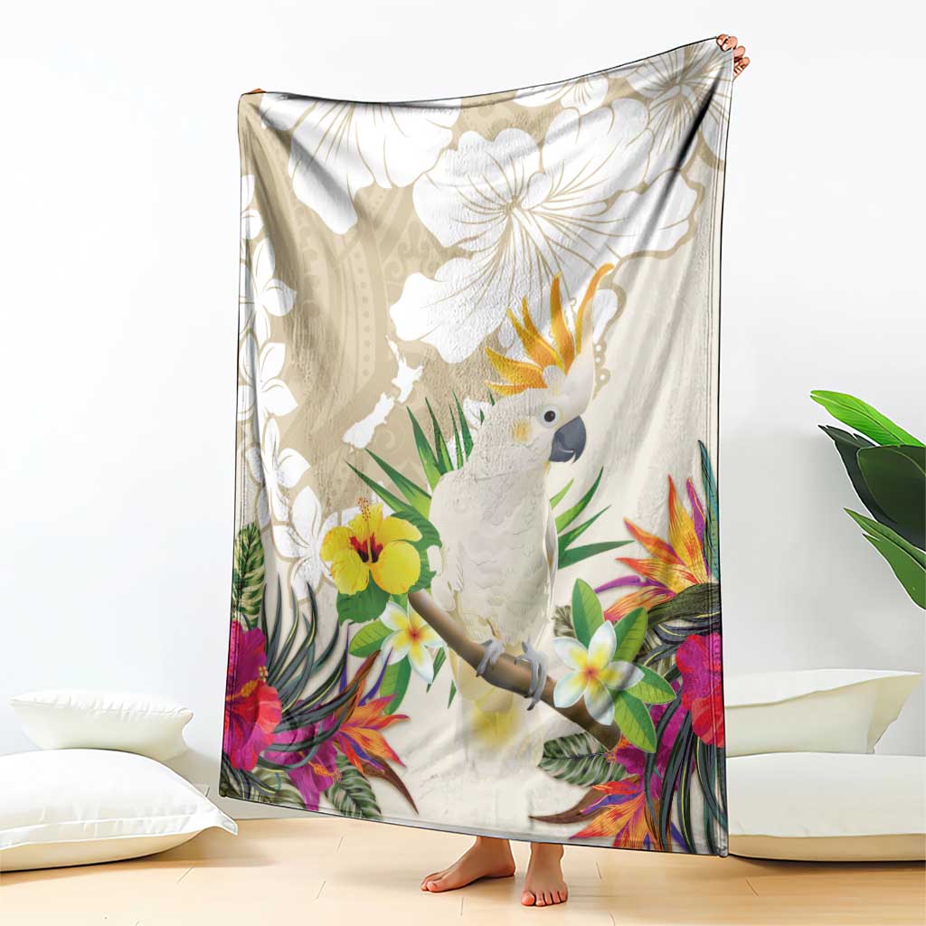 New Zealand Cacatua Galerita Blanket Aotearoa Cockatoo Tropical Flowers LT14 - Polynesian Pride