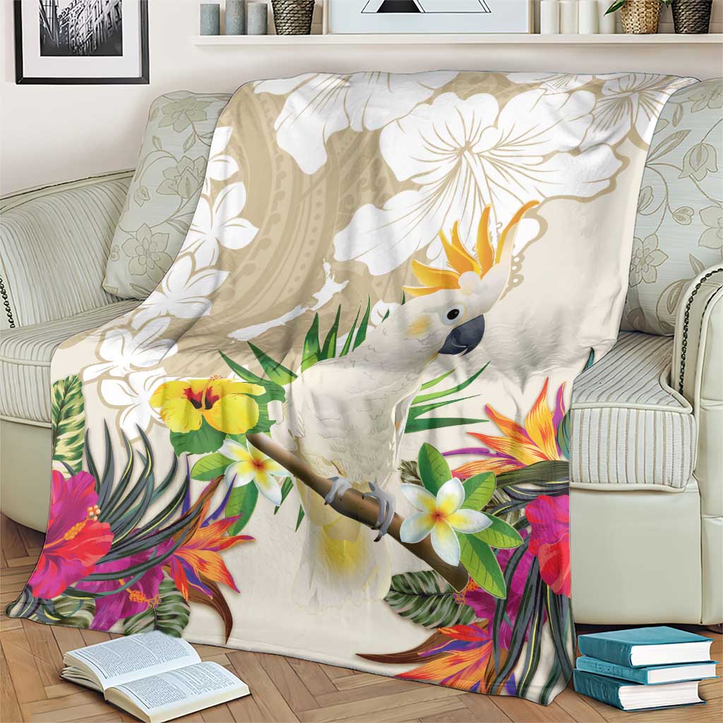New Zealand Cacatua Galerita Blanket Aotearoa Cockatoo Tropical Flowers LT14 - Polynesian Pride