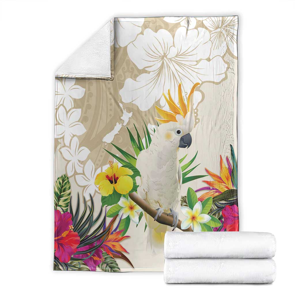 New Zealand Cacatua Galerita Blanket Aotearoa Cockatoo Tropical Flowers LT14 - Polynesian Pride