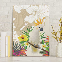 New Zealand Cacatua Galerita Canvas Wall Art Aotearoa Cockatoo Tropical Flowers LT14 Without Frame Beige - Polynesian Pride