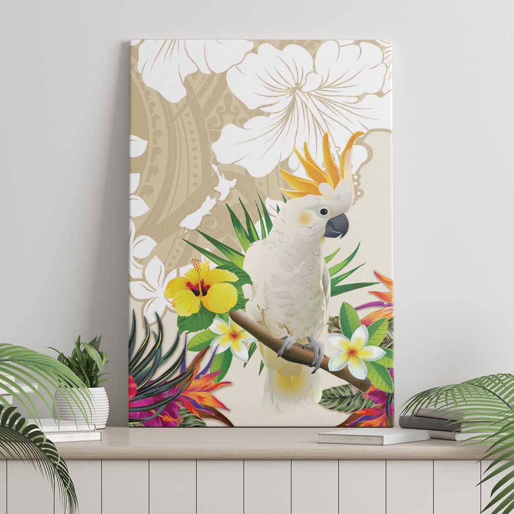 New Zealand Cacatua Galerita Canvas Wall Art Aotearoa Cockatoo Tropical Flowers LT14 - Polynesian Pride