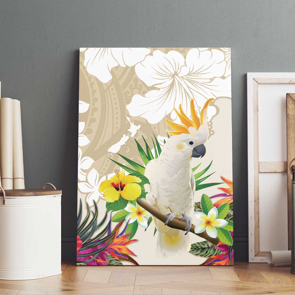 New Zealand Cacatua Galerita Canvas Wall Art Aotearoa Cockatoo Tropical Flowers LT14 - Polynesian Pride