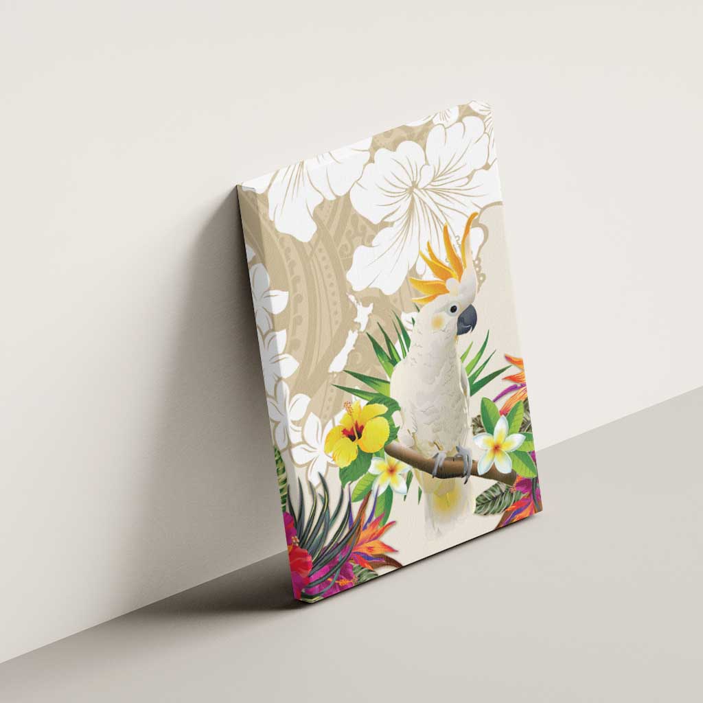 New Zealand Cacatua Galerita Canvas Wall Art Aotearoa Cockatoo Tropical Flowers LT14 - Polynesian Pride