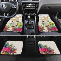 New Zealand Cacatua Galerita Car Mats Aotearoa Cockatoo Tropical Flowers LT14 Set 4pcs Beige - Polynesian Pride