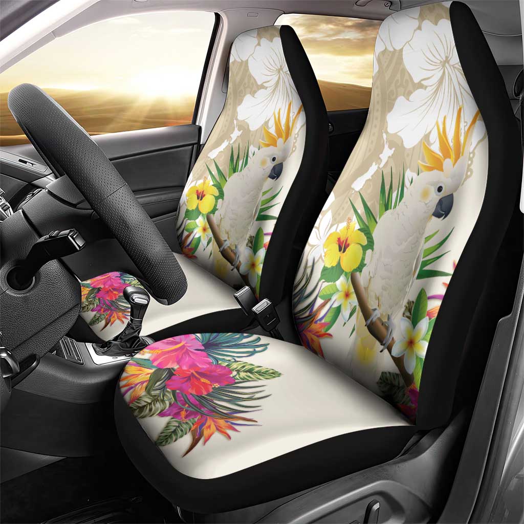 New Zealand Cacatua Galerita Car Seat Cover Aotearoa Cockatoo Tropical Flowers LT14 - Polynesian Pride