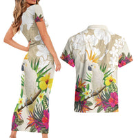 New Zealand Cacatua Galerita Couples Matching Short Sleeve Bodycon Dress and Hawaiian Shirt Aotearoa Cockatoo Tropical Flowers LT14 - Polynesian Pride