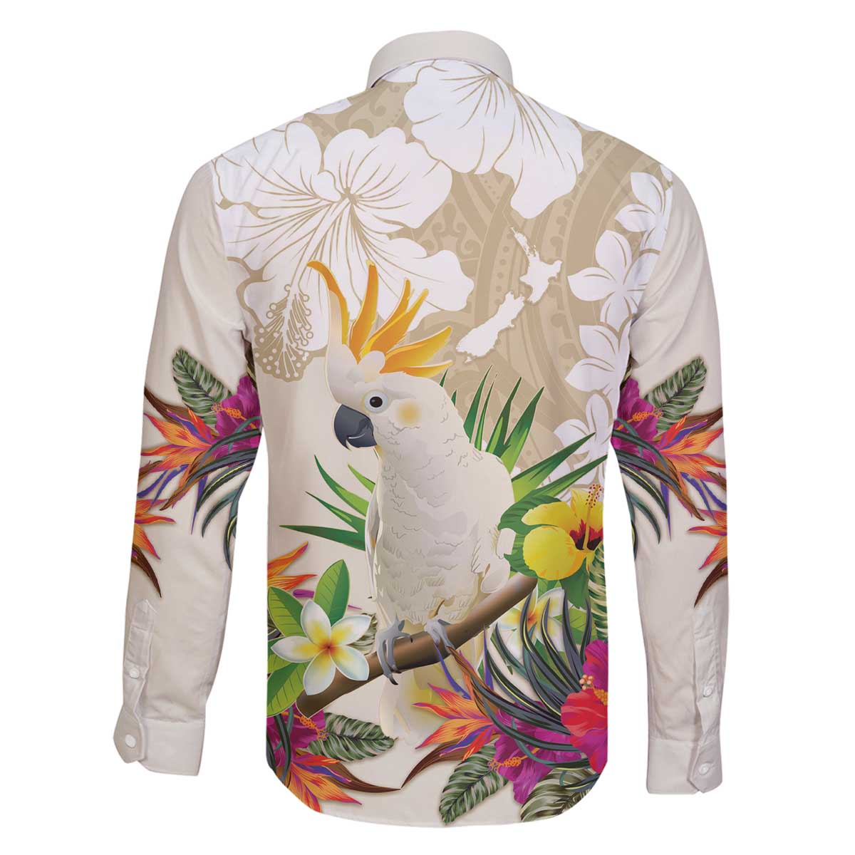 New Zealand Cacatua Galerita Family Matching Puletasi and Hawaiian Shirt Aotearoa Cockatoo Tropical Flowers LT14 - Polynesian Pride