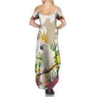 New Zealand Cacatua Galerita Family Matching Summer Maxi Dress and Hawaiian Shirt Aotearoa Cockatoo Tropical Flowers LT14 - Polynesian Pride