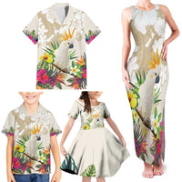 New Zealand Cacatua Galerita Family Matching Tank Maxi Dress and Hawaiian Shirt Aotearoa Cockatoo Tropical Flowers LT14 - Polynesian Pride
