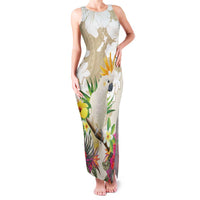 New Zealand Cacatua Galerita Family Matching Tank Maxi Dress and Hawaiian Shirt Aotearoa Cockatoo Tropical Flowers LT14 Mom's Dress Beige - Polynesian Pride