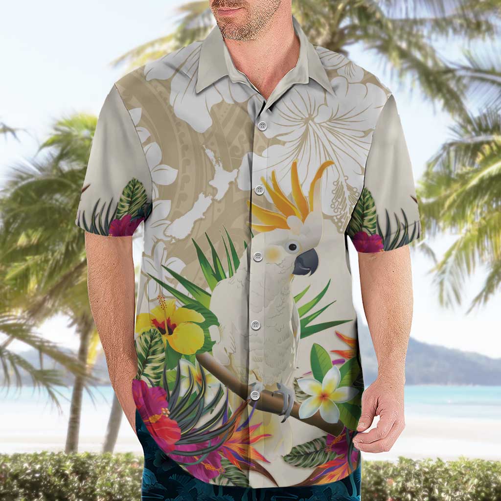 New Zealand Cacatua Galerita Hawaiian Shirt Aotearoa Cockatoo Tropical Flowers LT14 - Polynesian Pride
