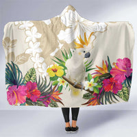 New Zealand Cacatua Galerita Hooded Blanket Aotearoa Cockatoo Tropical Flowers LT14 One Size Beige - Polynesian Pride