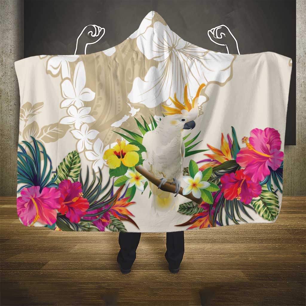 New Zealand Cacatua Galerita Hooded Blanket Aotearoa Cockatoo Tropical Flowers LT14 - Polynesian Pride