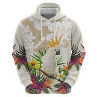 New Zealand Cacatua Galerita Hoodie Aotearoa Cockatoo Tropical Flowers LT14 - Polynesian Pride