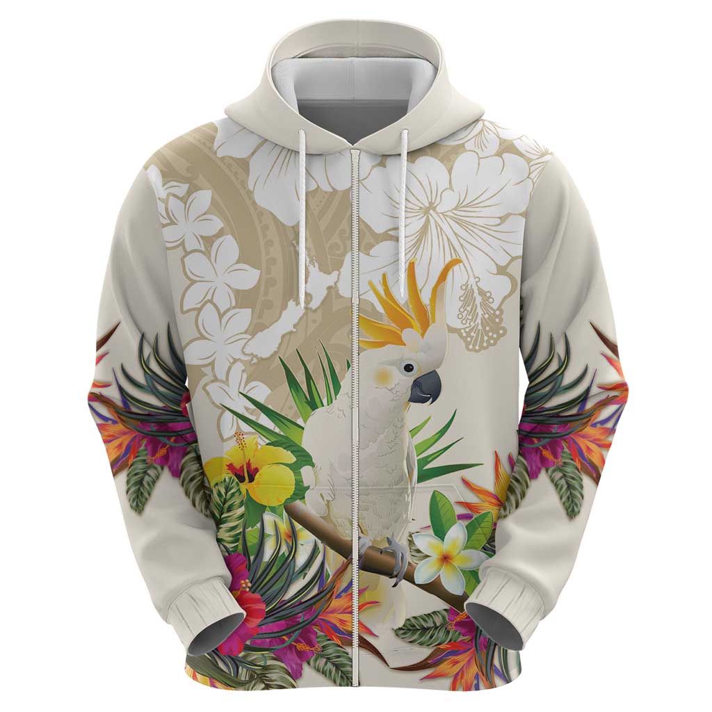 New Zealand Cacatua Galerita Hoodie Aotearoa Cockatoo Tropical Flowers LT14 - Polynesian Pride