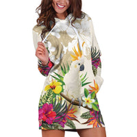 New Zealand Cacatua Galerita Hoodie Dress Aotearoa Cockatoo Tropical Flowers LT14 Beige - Polynesian Pride