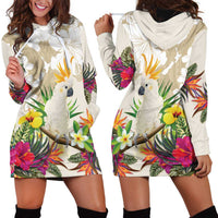 New Zealand Cacatua Galerita Hoodie Dress Aotearoa Cockatoo Tropical Flowers LT14 - Polynesian Pride