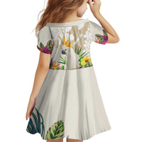 New Zealand Cacatua Galerita Kid Short Sleeve Dress Aotearoa Cockatoo Tropical Flowers LT14 - Polynesian Pride