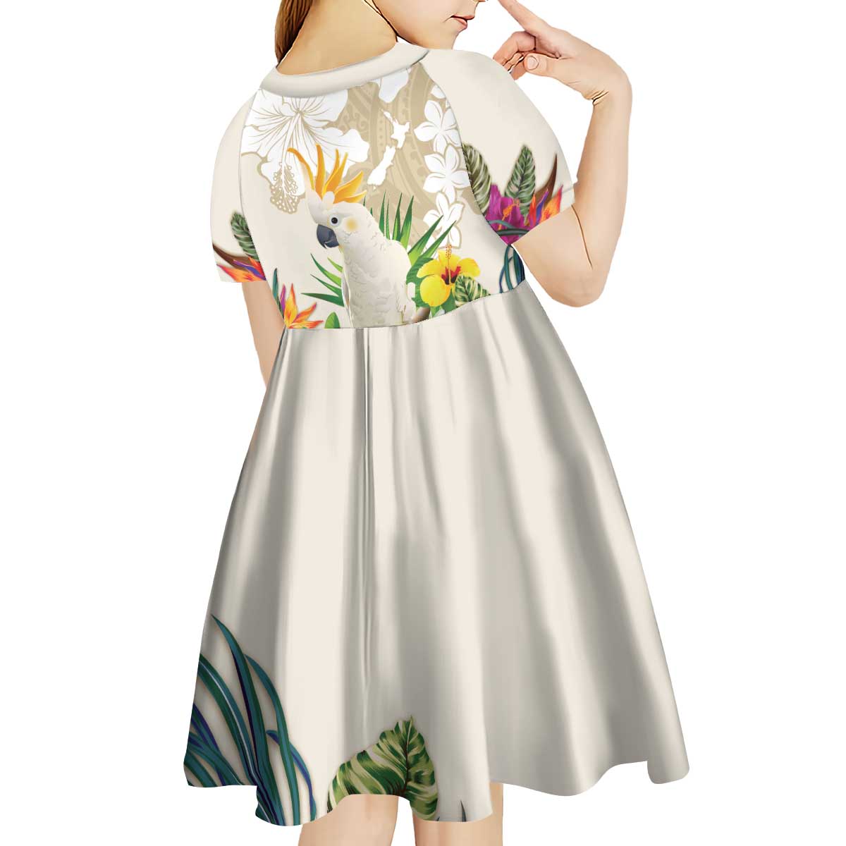 New Zealand Cacatua Galerita Kid Short Sleeve Dress Aotearoa Cockatoo Tropical Flowers LT14 - Polynesian Pride