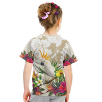 New Zealand Cacatua Galerita Kid T Shirt Aotearoa Cockatoo Tropical Flowers LT14 - Polynesian Pride