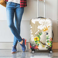 New Zealand Cacatua Galerita Luggage Cover Aotearoa Cockatoo Tropical Flowers